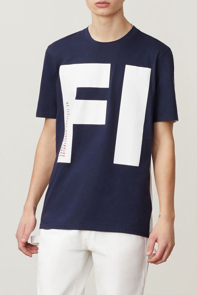 Fila Clark T-Shirt Navy/White - Mens - 65804YRGI